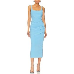 Bec and bridge Karina tuck midi dress in topaz blue.